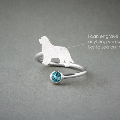 Newfoundland Birthstone Ring - Adjustable Dog Jewellery with Swirl Design