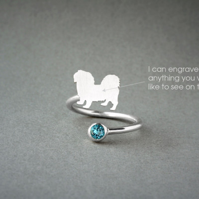 Adjustable Spiral Pekingese Birthstone Ring - Dog Lover Jewellery
