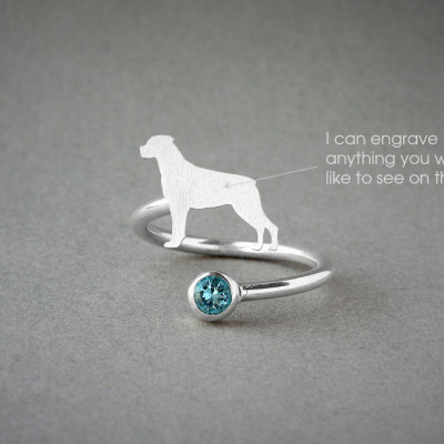Adjustable Dog Birthstone Ring - Rottweiler Personalised Jewellery