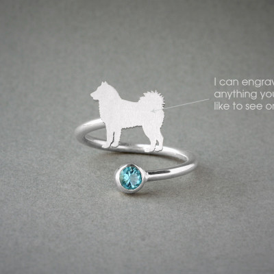 Handcrafted Siberian Husky Birthstone Adjustable Ring - Dog Lover Jewellery