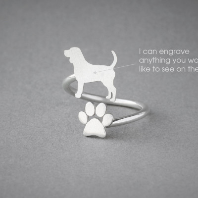 Beagle Paw Spiral Name Custom Ring - Dog Gift Jewellery