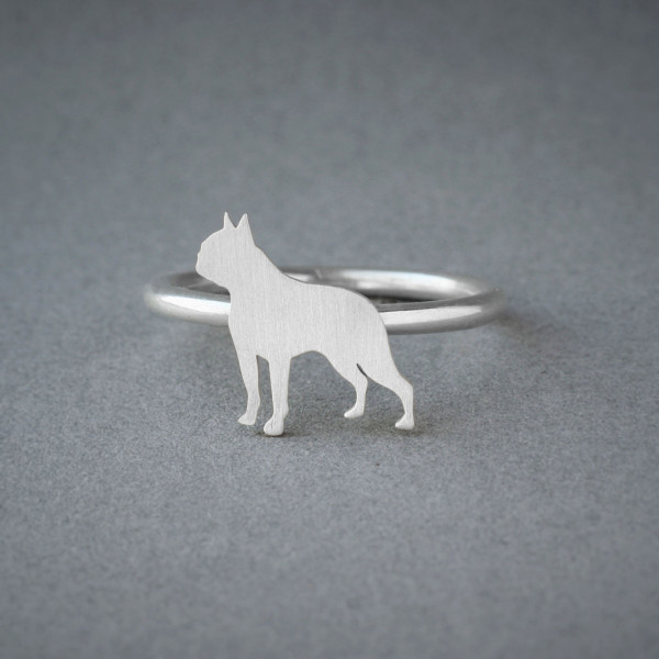Boston Terrier Ring - Silver Dog Breed Jewellery - Gold, Silver, or Rose Plating