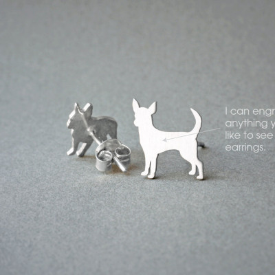 Personalised Dog Breed Earrings - Chihuahua Name - Engraved Earrings