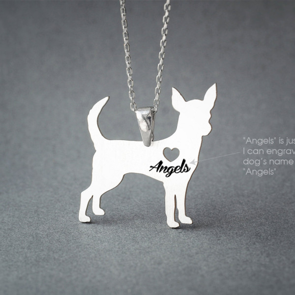 Personalised Dog Breed Necklace with Chihuahua Name - Custom Dog Jewellery for Pet Lovers