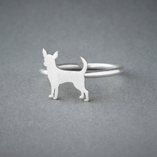 Silver Dog Breed Ring - Chihuahua Design - Silver, Gold, Rose Plated