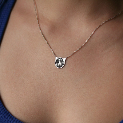 Cute Cat Charm Necklace - Meow Design in Silver, Gold or Rose Plating