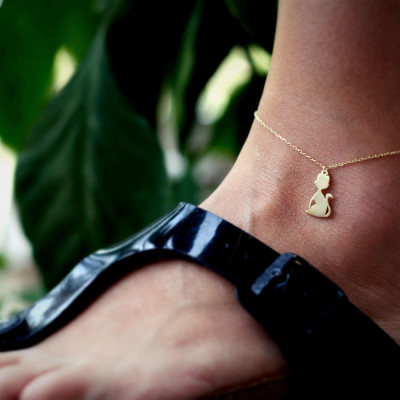 Cute Cat Charm Anklet - Silver, Gold or Rose Plated