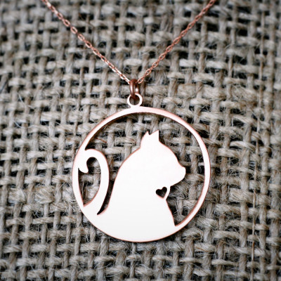 Cute Cat Charm Necklace: Silver, Gold or Rose Plated