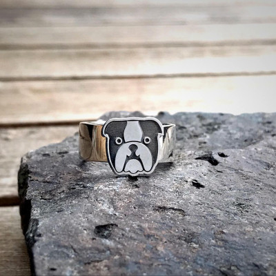 Sterling Silver English Bulldog Dog Paw Print Ring - Paw Jewellery