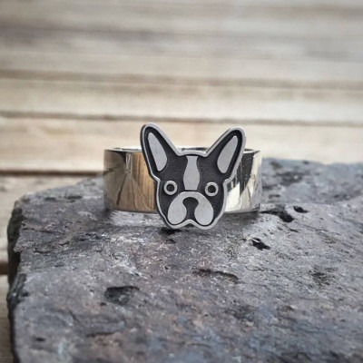 Silver Bulldog Paw Print Dog Ring Jewellery