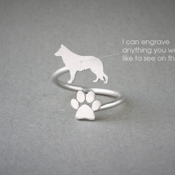 Custom German Shepherd Paw Ring - Personalised Name Jewellery - Unique Dog Lover Gifts