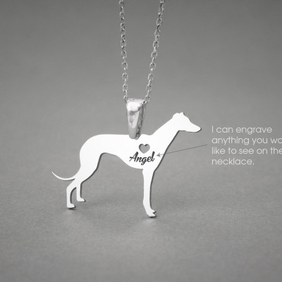 Personalised Greyhound Dog Name Necklace - Custom Pet Jewellery - Custom Dog Breed Necklace