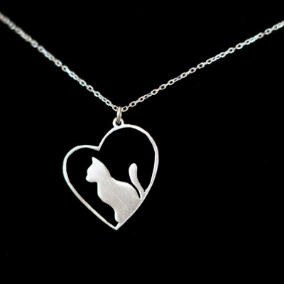 Heart Cat Jewellery - Love Cat Pendant in Silver, Gold and Rose Plated