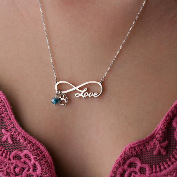 Personalised Paw Love Name Necklace - Custom Dog, Cat and New Puppy Jewellery