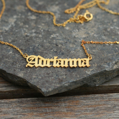 Personalised Name Necklace in Old English - Custom Jewellery for Women, Gold Choker Pendant
