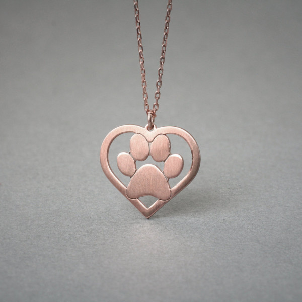 Silver, Gold or Rose Plated Paw Heart Pendant Necklace