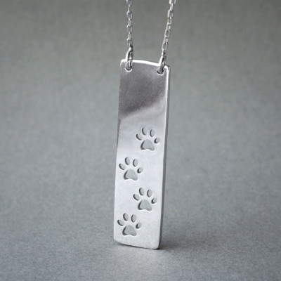 Personalised Pendant Necklace with Paws Print Design - Silver, Gold, and Rose Plating Options