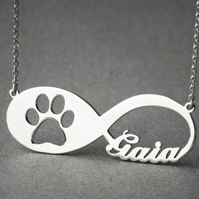 Personalised Infinity Paw Necklace - Custom Jewellery with Name - Dog and Cat Necklaces - Perfect New Puppy Gift