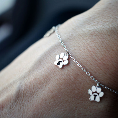 Custom Small Paw Bracelet - Personalised Pet Paw Jewellery - Cat or Dog Paw Print Bracelet - Silver Animal Paw Bracelet - Animal Print Jewellery