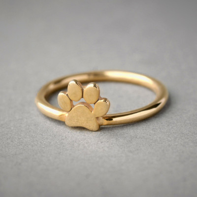 Animal Paw-Themed Ring Jewellery - Tiny Dog and Cat Print Silver Band