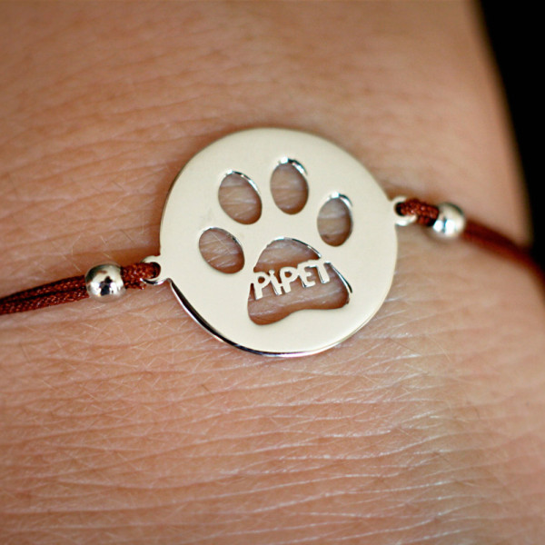 Personalised Rope Bracelets with Adjustable Paw Print Charms - Silver, Gold or Rose Plated