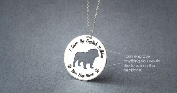 Personalised English Bulldog Necklace in Silver Gold or Rose Plated Dog Breed Jewellery