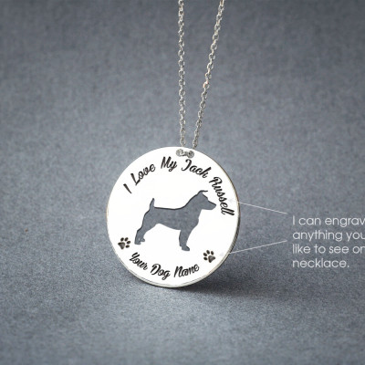 Personalised DISK JACK RUSSELL Necklace / Circle dog breed Necklace / Jack Russell Dog necklace / Silver, Gold Plated or Rose Plated.