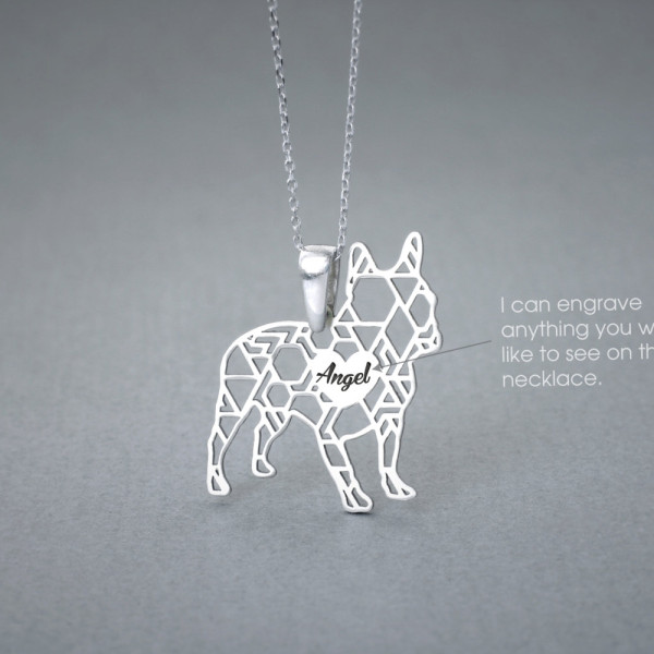 Personalised French Bulldog Name Necklace - Custom Dog Jewellery - Dog Breed Pendant - Unique Dog Necklace Gifts