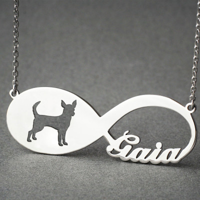 Personalised Infinity Chihuahua Dog Name Memorial Necklace