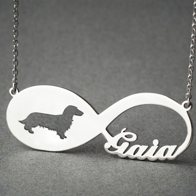 Personalised Dog Necklace with Dachshund Longhaired Name - Customisable Memorial Pendant
