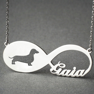 Customisable Dachshund Shorthaired Name Necklace - Puppy Memorial Jewellery