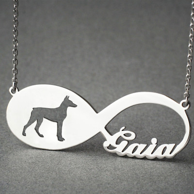 Customised INFINITY DOBERMAN Dog Name Memorial Pendant Necklace - Personalised Gift for Pet Lovers