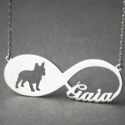 Personalised French Bulldog Necklace with Infinity Design - Name/Memorial/Puppy/Dog Jewellery