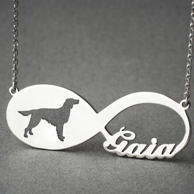 Personalised Infinity Irish Setter Necklace, Custom Dog and Name Necklace, Memorial Dog Jewellery