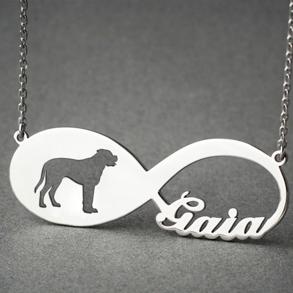 Personalised Dog Necklace with Infinity Design - Memorial Name Jewellery for Mastiff Puppy Owners