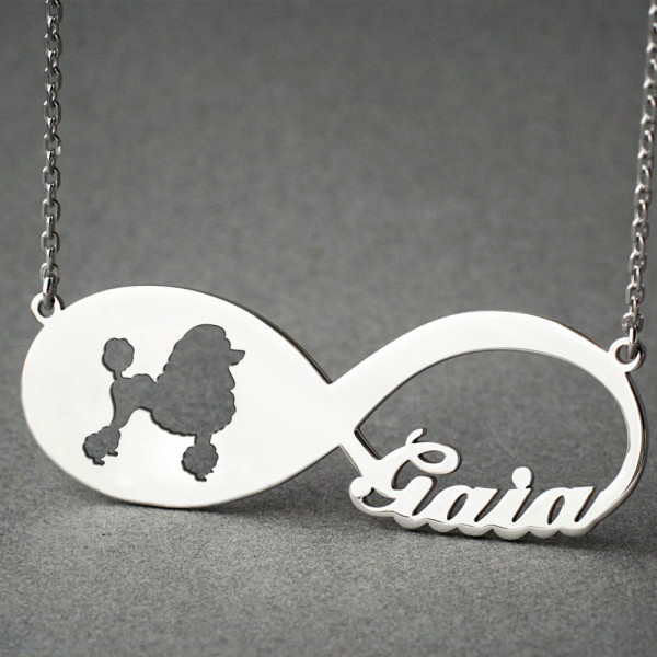 Customisable Pet Memorial Name Necklace with Infinity Poodle Pendant
