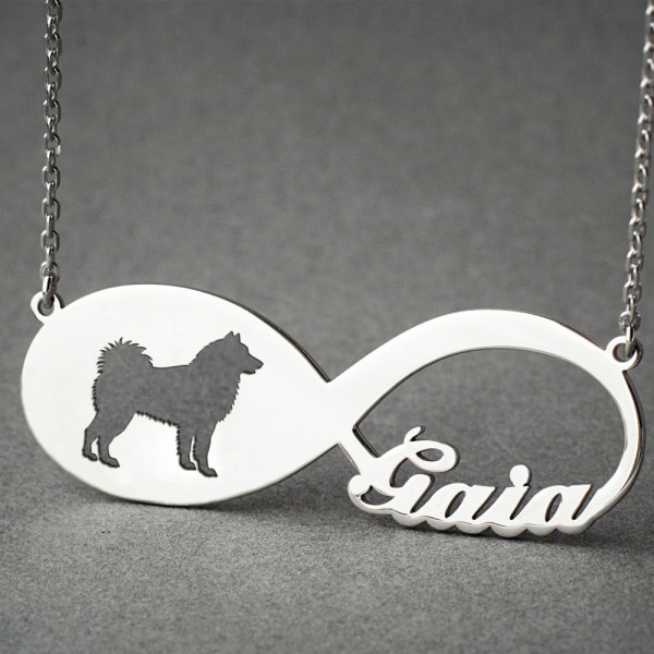 Personalised Name Necklace with Infinity Siberian Husky Charm - Custom Pet Memorial Jewellery