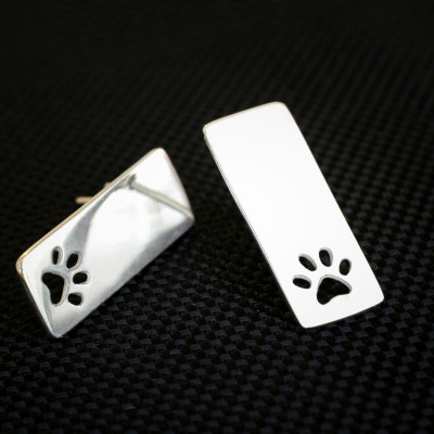 Silver, Gold or Rose Plated Paw-Style Rectangle Earrings