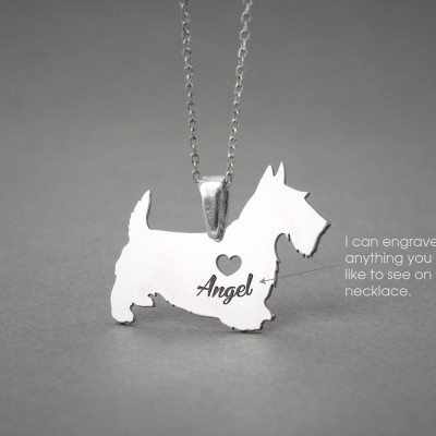 Personalised Scottish Terrier Name Necklace - Dog Breed Jewellery - Custom Gift