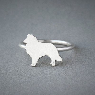 Sterling Silver Dog Ring for Shetland Sheepdog - Available in Silver, Gold and Rose Plating