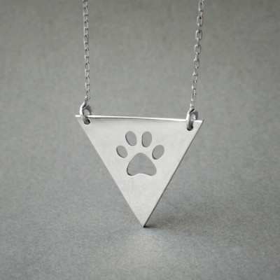 Triangle Plate Paw Necklace / Paw Print Necklace / Silver, Gold Plated or Rose Plated.