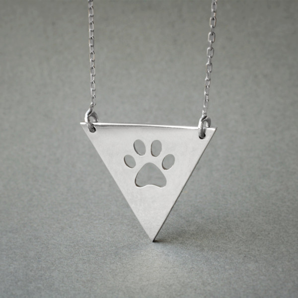 Stylish Triangle Paw Necklace - Silver, Gold, or Rose Plated with Paw Print Design