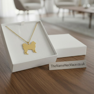 18K Solid Gold Personalised Name Necklace with Siberian Husky Design