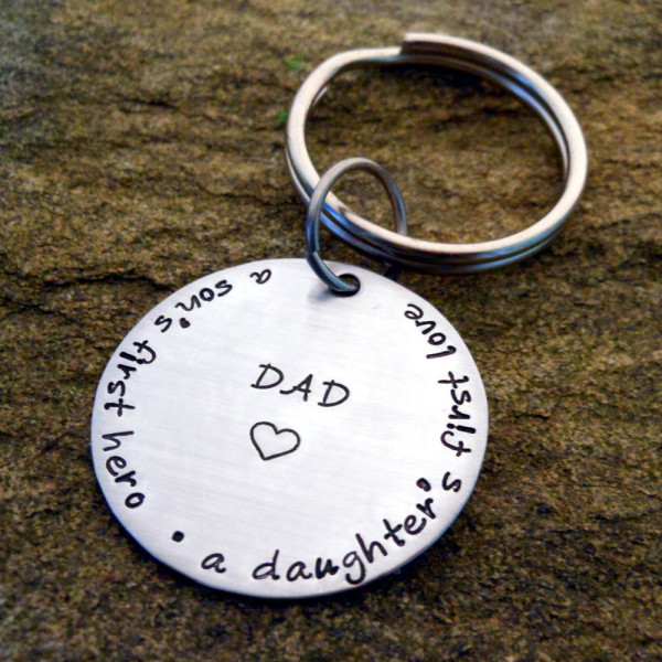 Personalised Keychain for Dad - Christmas & Birthday Gift for Him - A Son's First Hero, A Daughter's Love