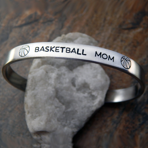 Adjustable Cuff Bracelet for Sports Moms - Christmas Gift for Her - Custom Hand Stamped - Basket Ball MLB NFL NHL Soccer