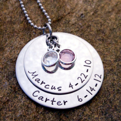 Personalised Family Birthstone Necklace for Mom Birthstone Kids Names Jewellery Gift"