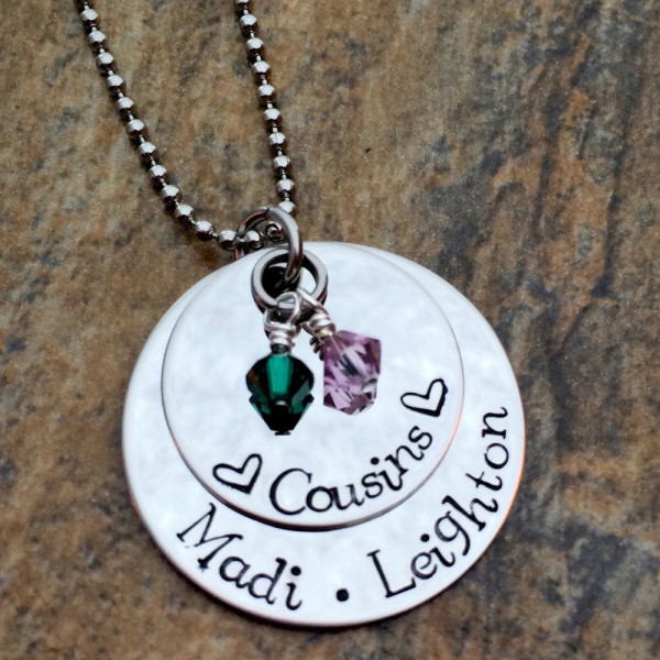 Hand Stamped Personalised Birthstone Necklace - Birthday Gift for Her, Perfect for Cousins