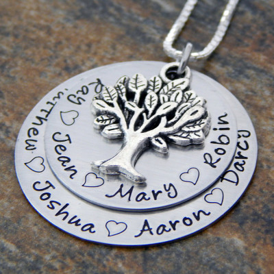 Personalised Mother's Necklace with Kids' Names - Family Tree Pendant Necklace - Layered Charms - Perfect for Mom