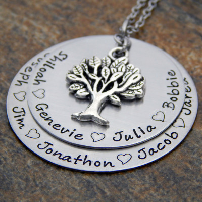 Personalised Name Family Tree Necklace - Christmas Gift for Her - Birthday Gift for Mom - Large Family - Unique Gift for Mom