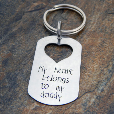 Personalised Father's Christmas Gift Keychain - Hand Stamped Dog Tag with Heart Cutout - Unique Gift for Dad - Gifts That Matter